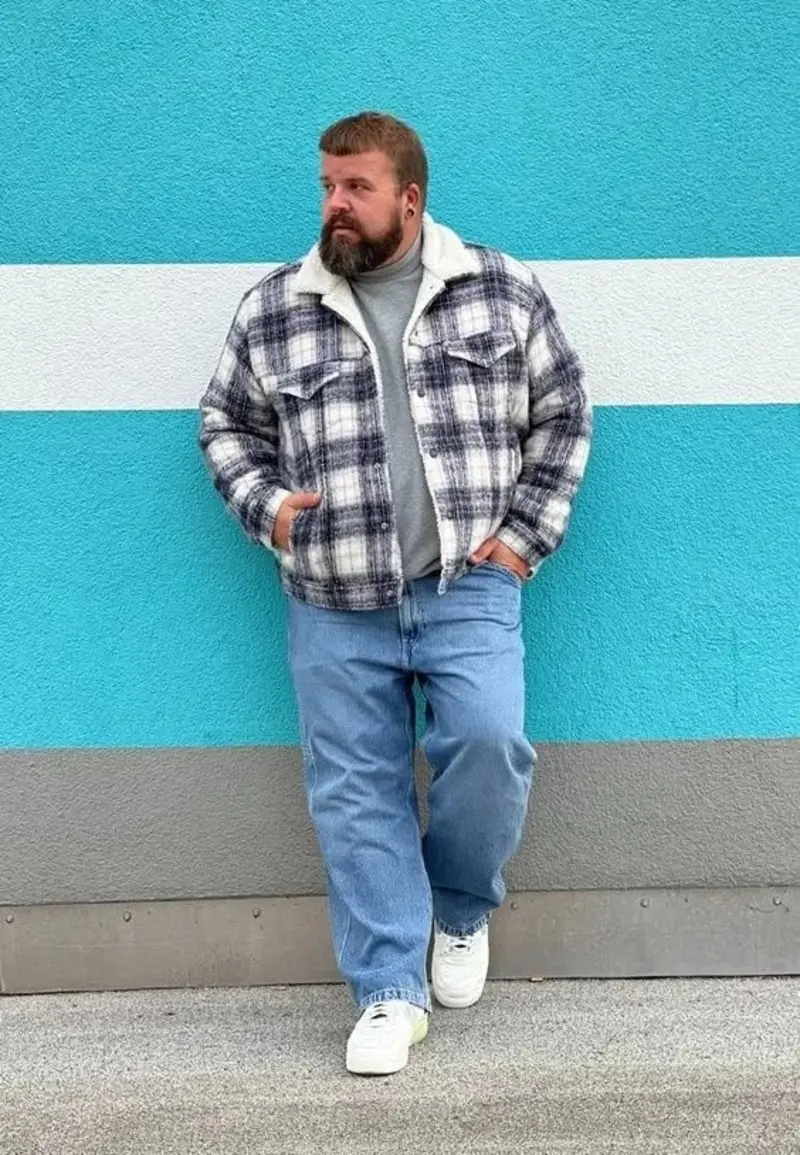 Plaid Sherpa Jacket With Light Wash Jeans