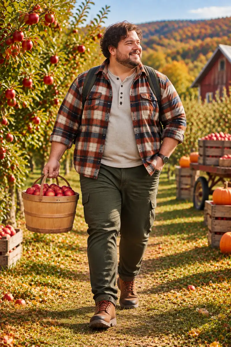 Plaid Shirt, White Henley, Cargo Pants & Brown Boots Outfit