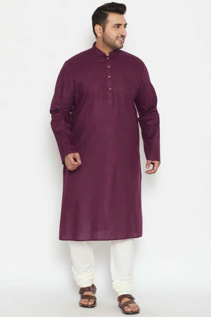Plum Kurta with White Churidar Pajama