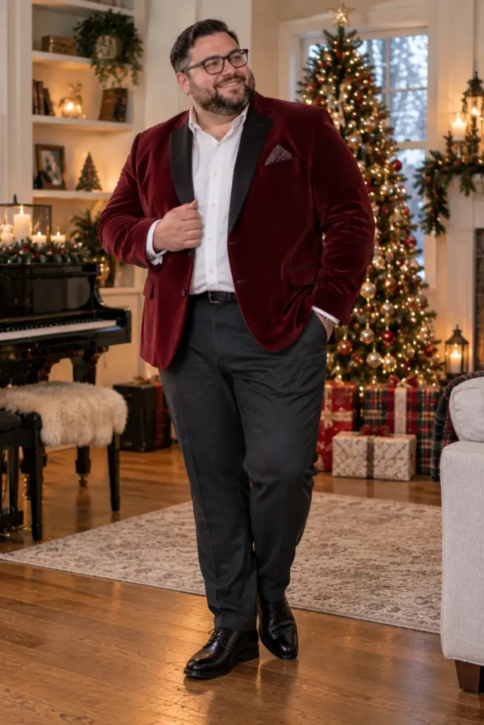 Plush Burgundy Velvet And Black Lapels