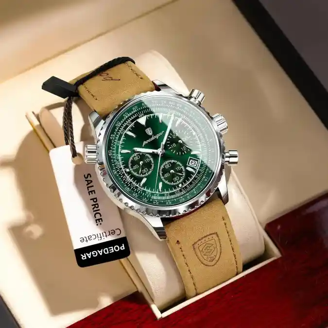 Poedagar Chronograph with Tan Leather Strap