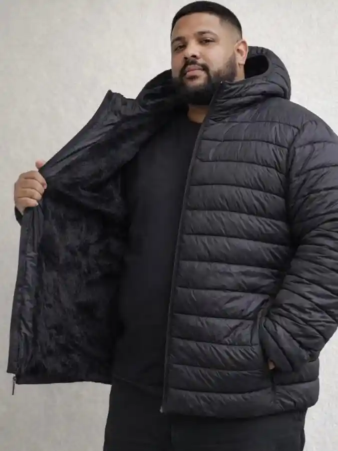 Puffer Jacket and Black Tee