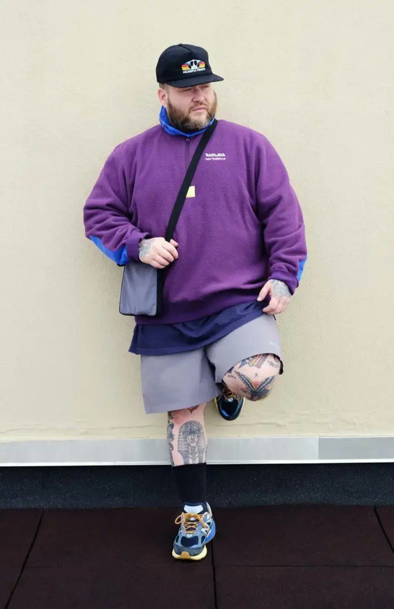 Purple Fleece Sweatshirt With Gray Shorts