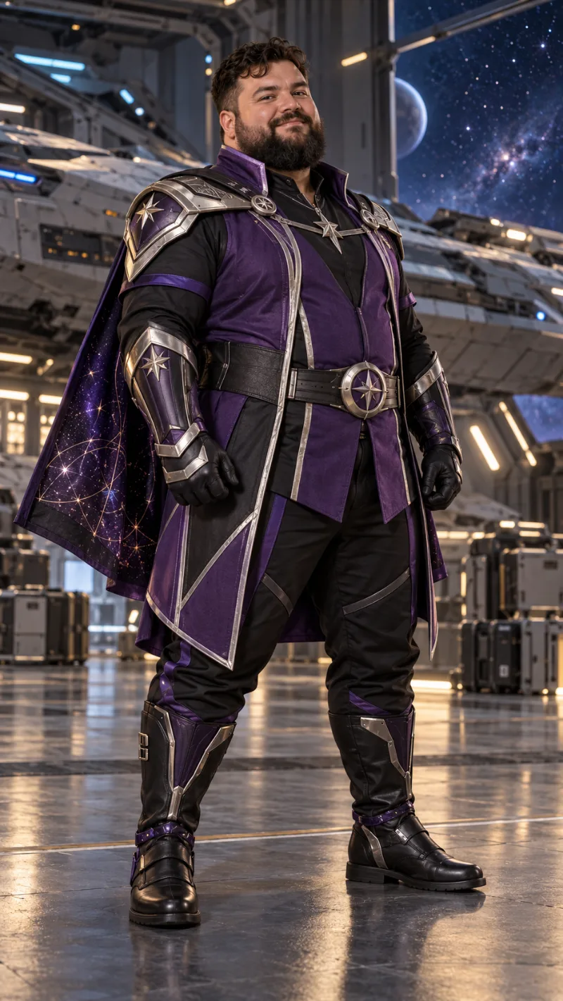 Purple Space Hero Tunic, Star Cape & Black Boots