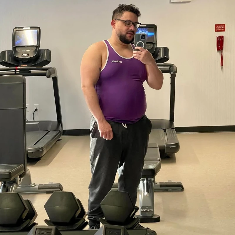 Purple Tank Top and Dark Grey Sweatpants