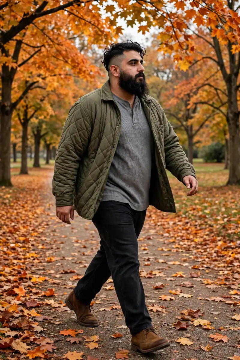 Quilted Liner Jacket & Waffle Henley Combo