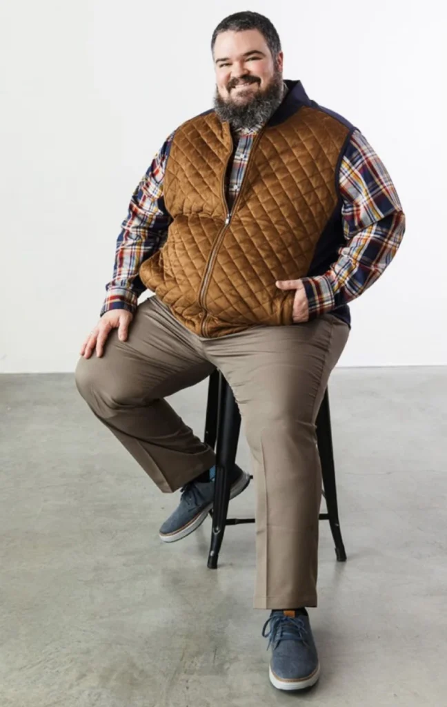 Quilted Suede Vest over Colorful Woven Plaid