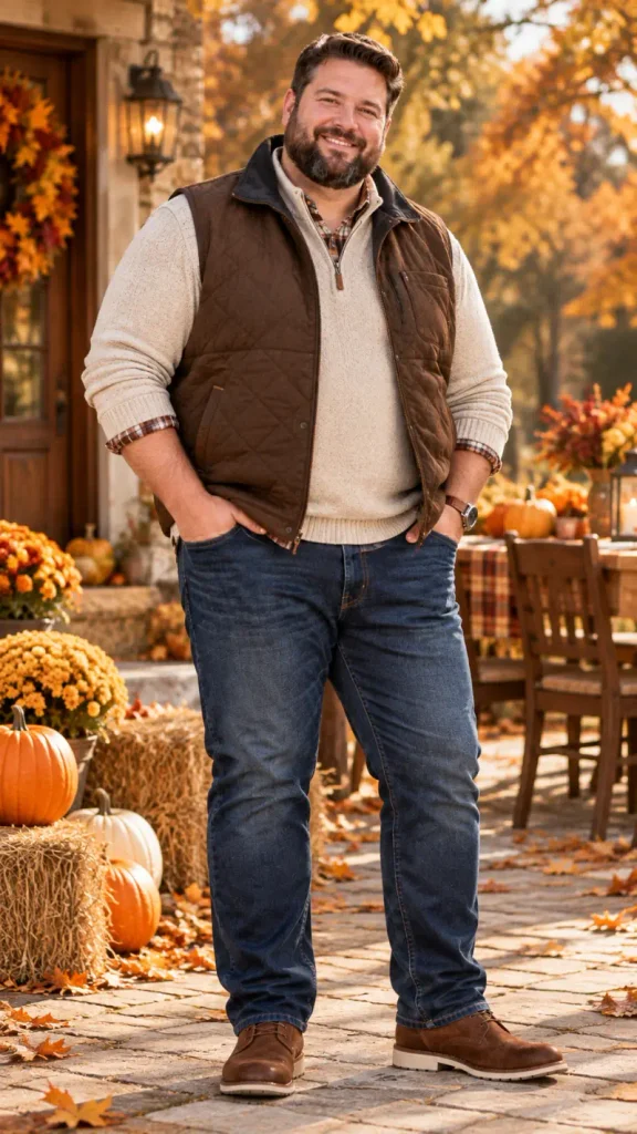 Quilted Vest And Cream Sweater Combo