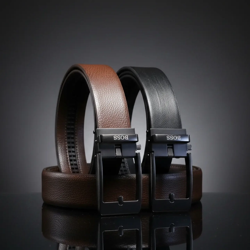 Ratchet-Style Textured Leather Belts