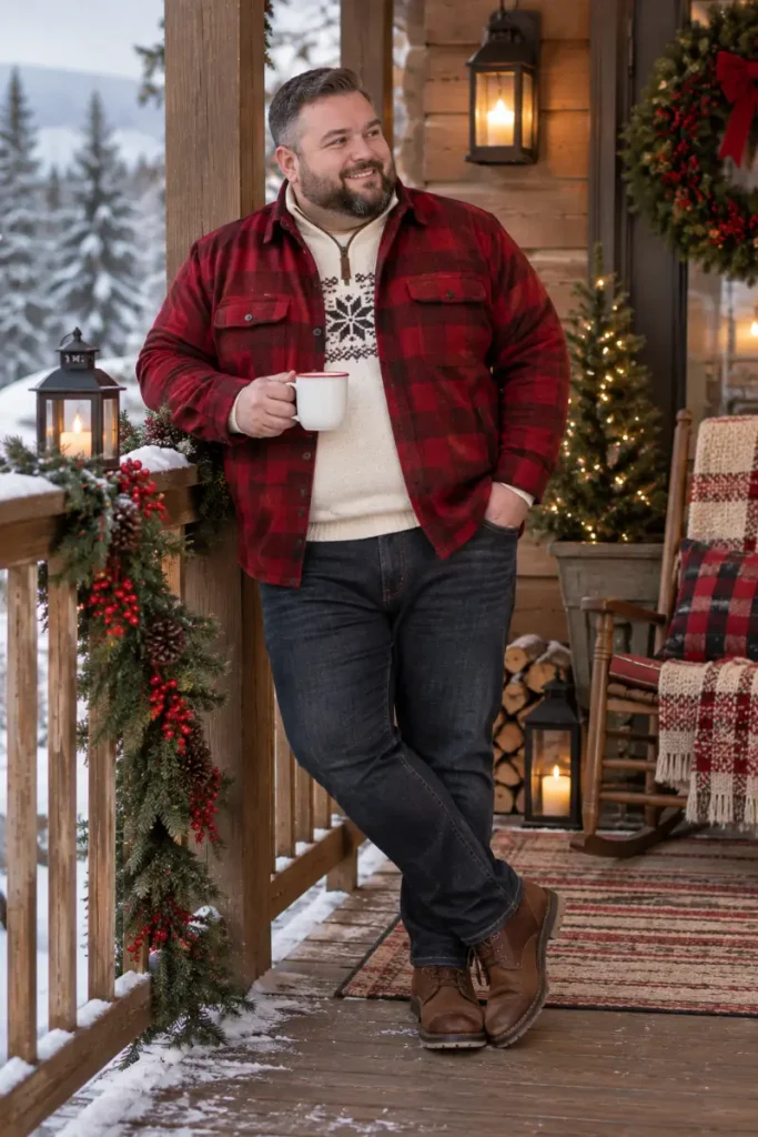 Red Buffalo Plaid Overshirt And Patterned Knit