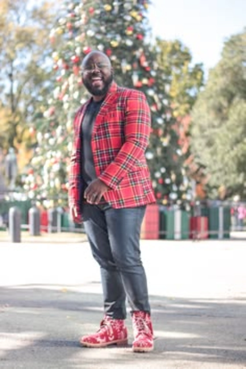 Red Plaid Blazer with Graphic Work Boots