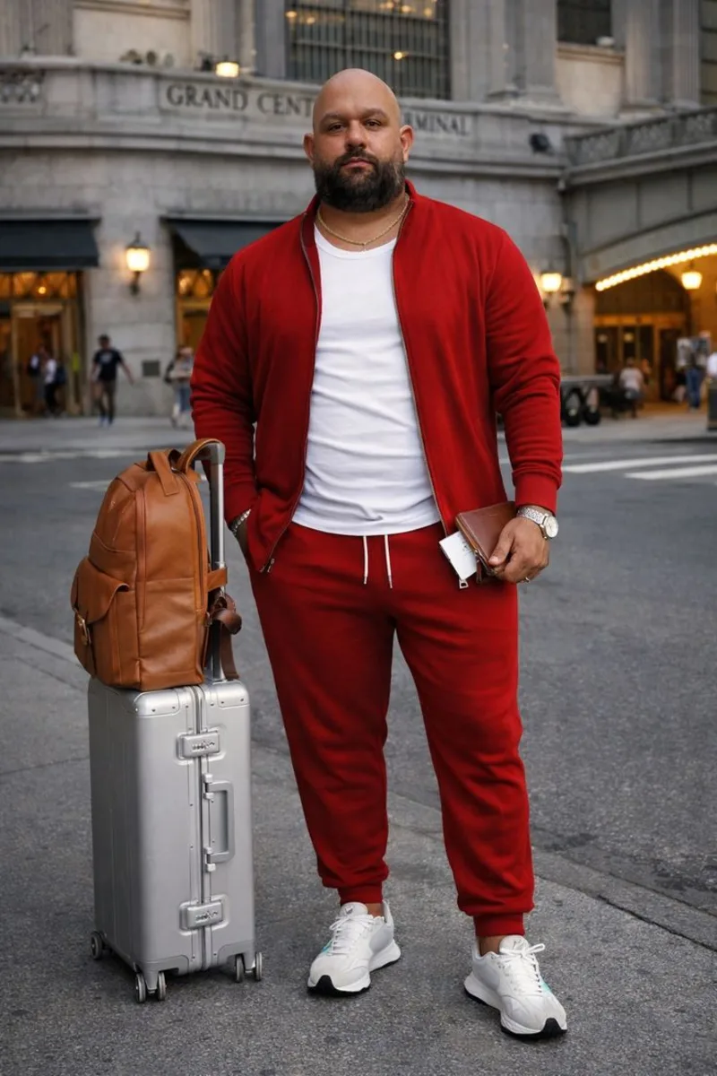 Red Sweatsuit and White Tee