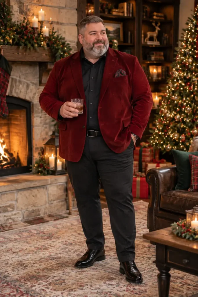 Red Velvet Blazer And Black Button Down