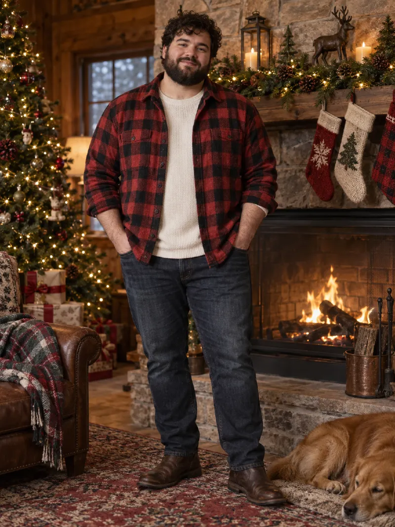 Red and Black Buffalo Plaid Flannel over Thermal Shirt