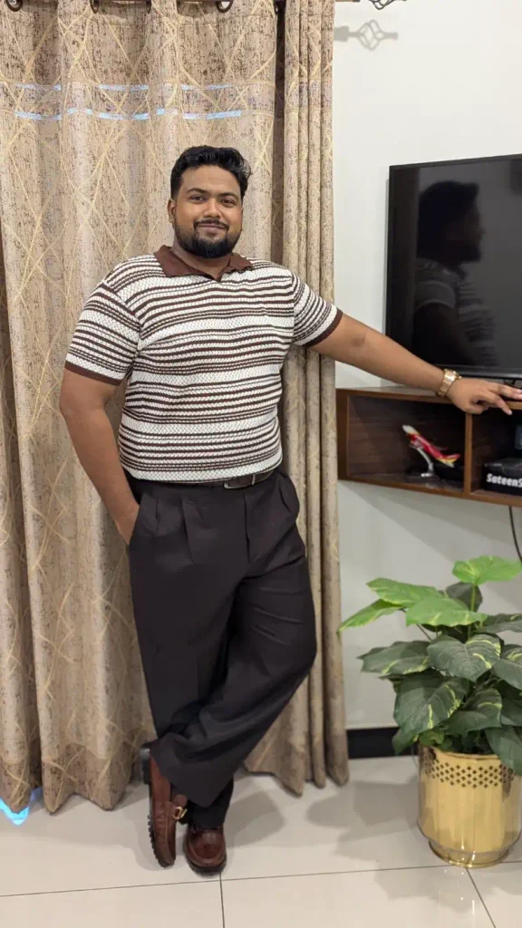 Retro Knit Stripes And Pleated Brown