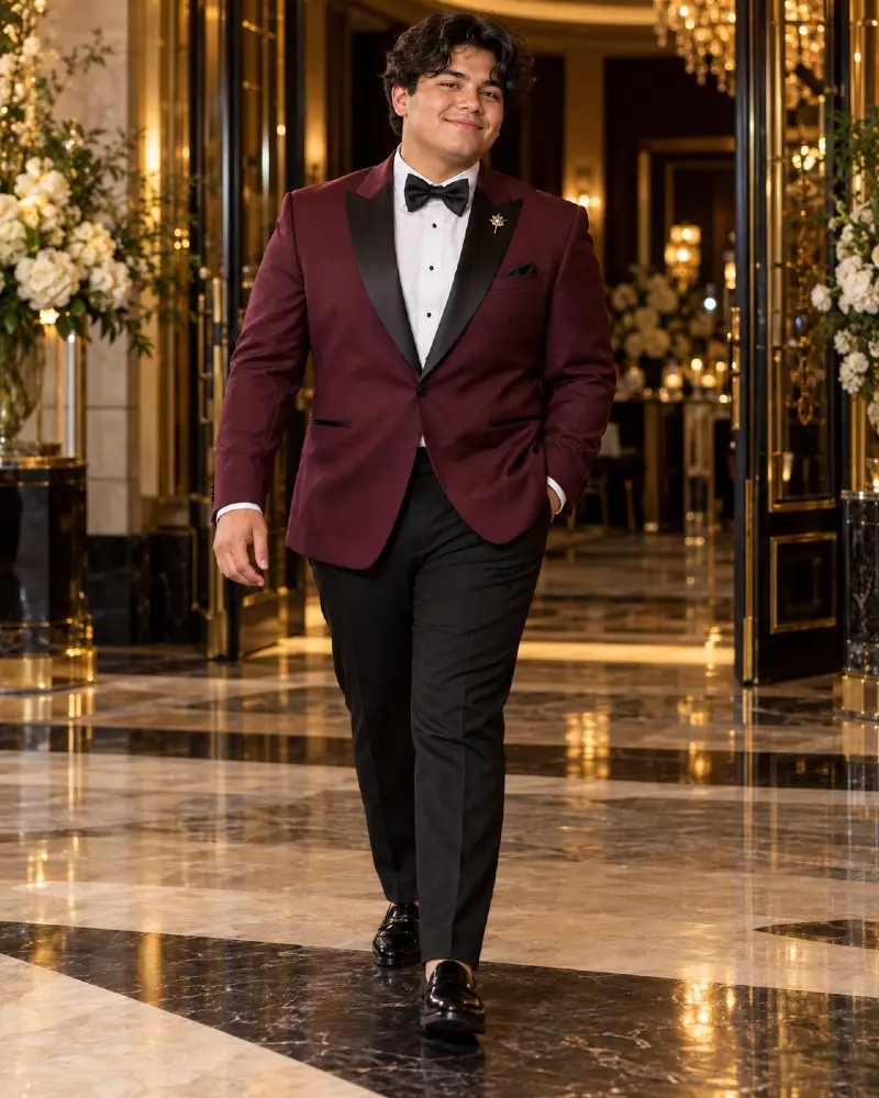 Rich Burgundy Tuxedo Jacket For Formal Evening Receptions