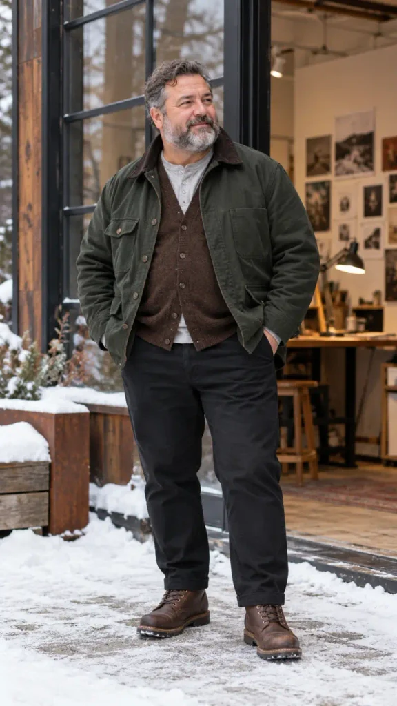 Rugged Canvas Jacket and Warm Earth Knits