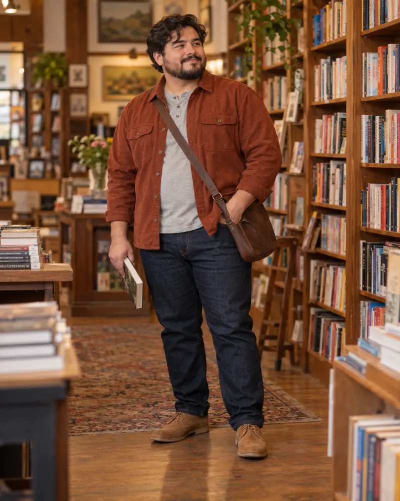 Rust Overshirt and Dark Denim