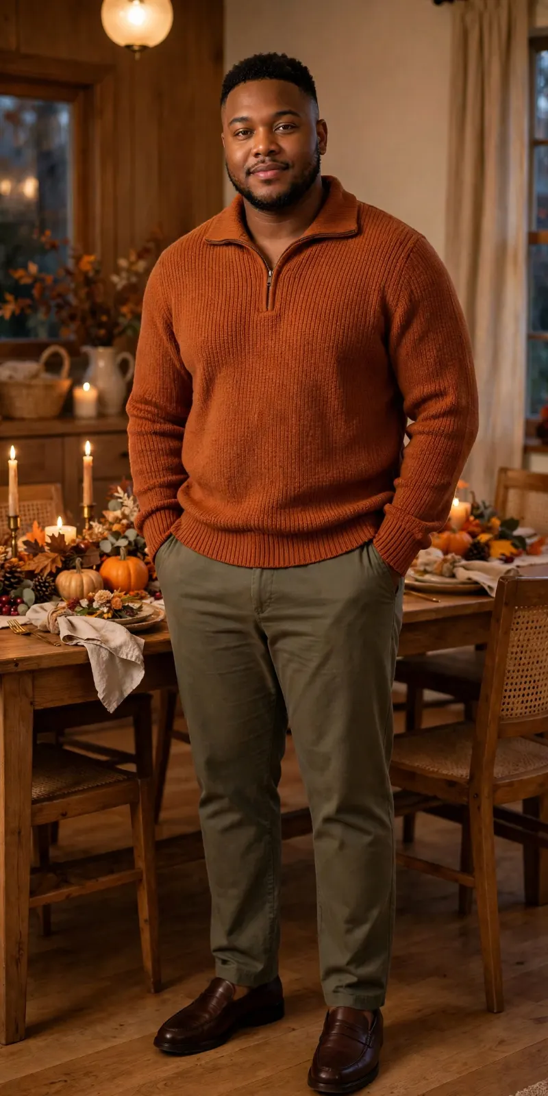 Rust Quarter-Zip & Olive Chino Pairing