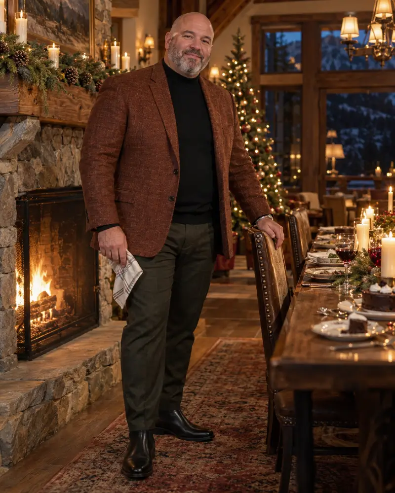 Rust Textured Blazer and Olive Trousers