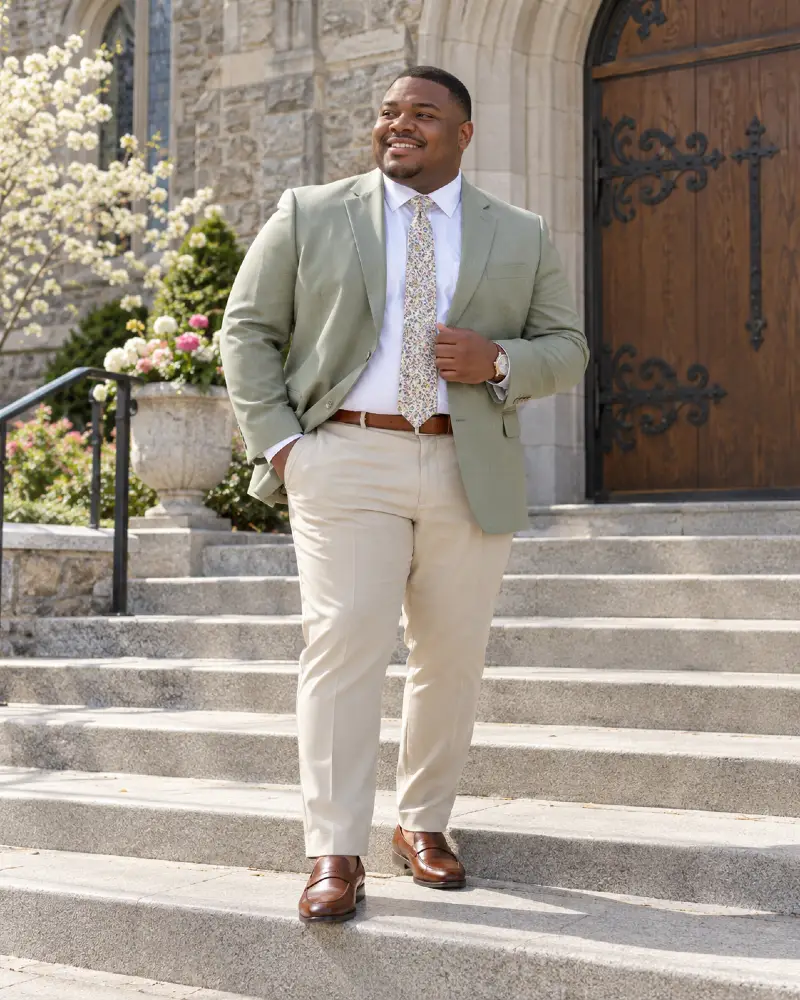 Sage Green Blazer And Crisp Khakis