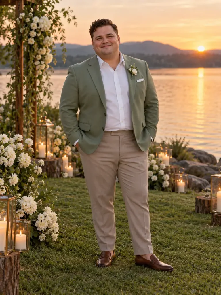 Sage Green Blazer With Warm Khaki Trousers