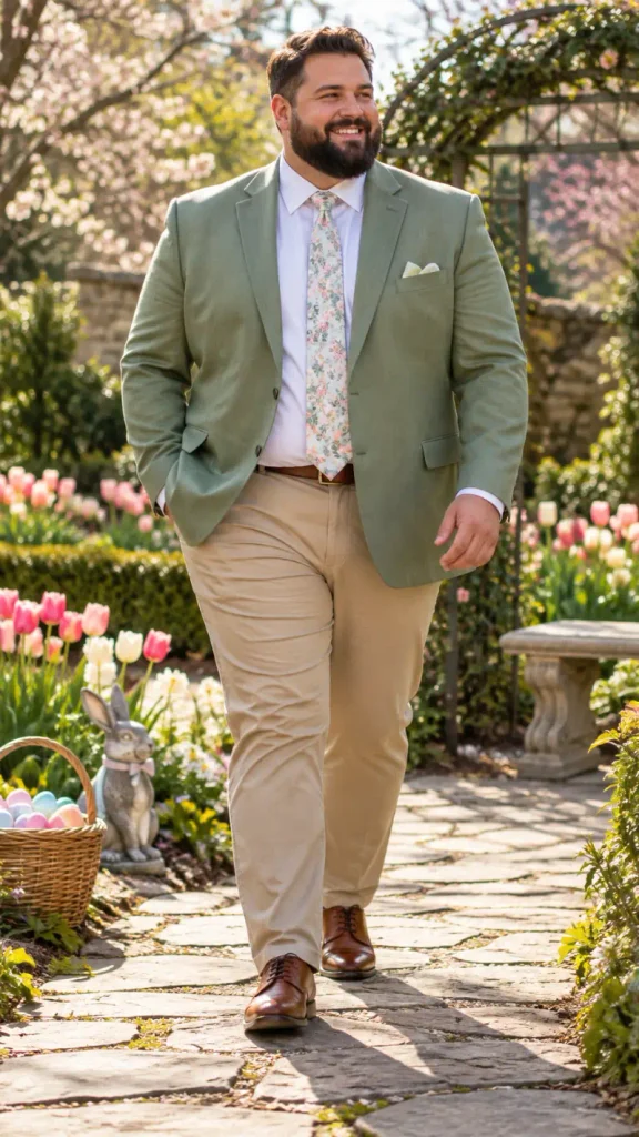 Sage Green Blazer and Floral Tie Garden Look