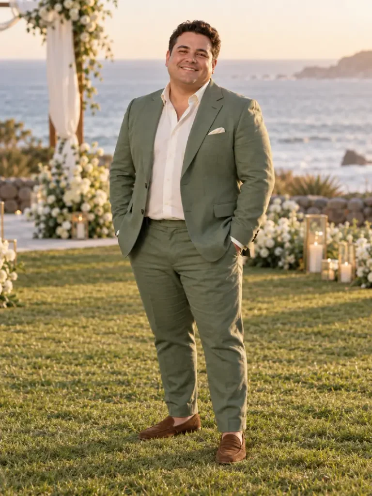 Sage Green Linen Suit For Coastal Settings