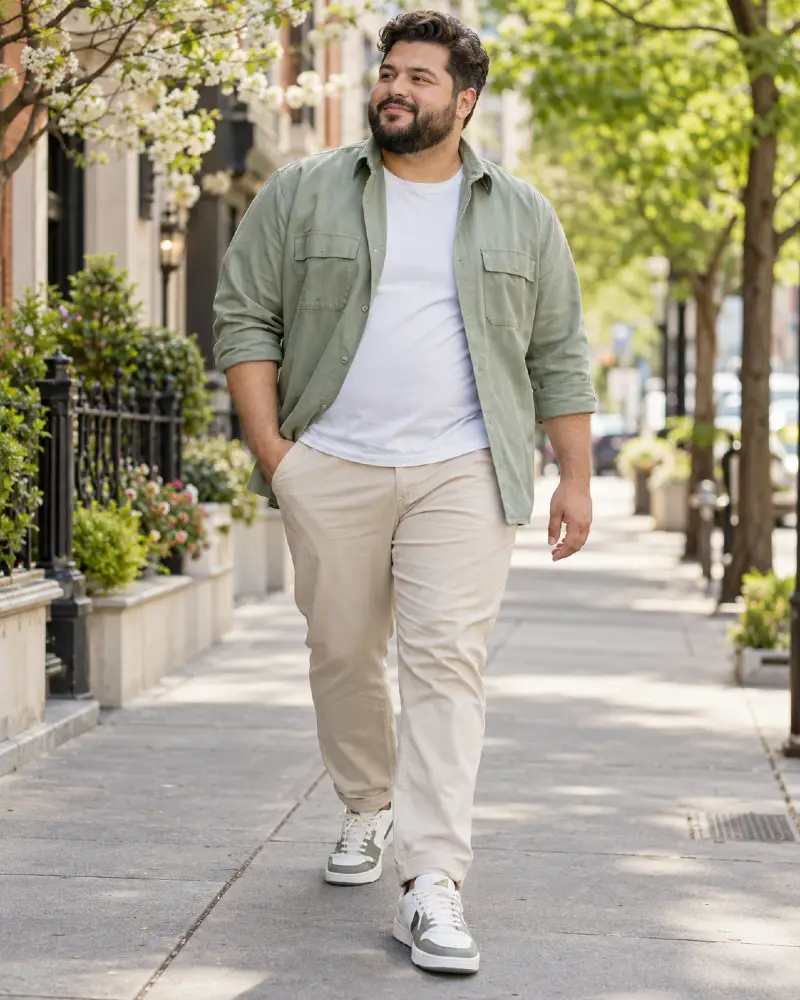 Sage Green Overshirt With Matched Sneakers