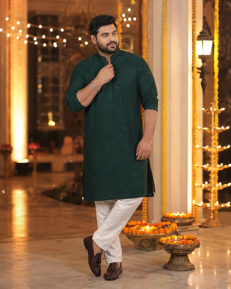 Sequined Emerald Green Kurta Pajama
