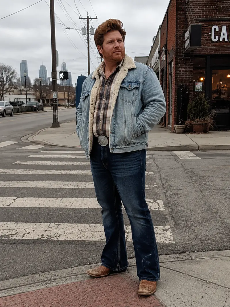 Sherpa Denim Jacket and Plaid Shirt