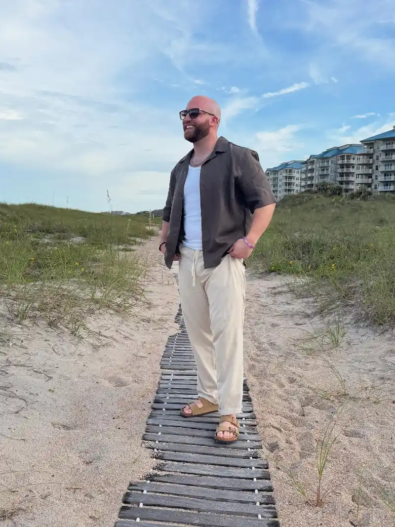 Short-Sleeve Button-Down, Tank Top, and Drawstring Trousers
