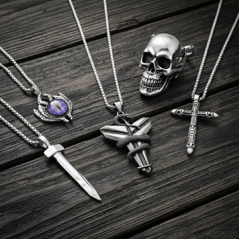 Silver Gothic Pendant Necklaces and Skull