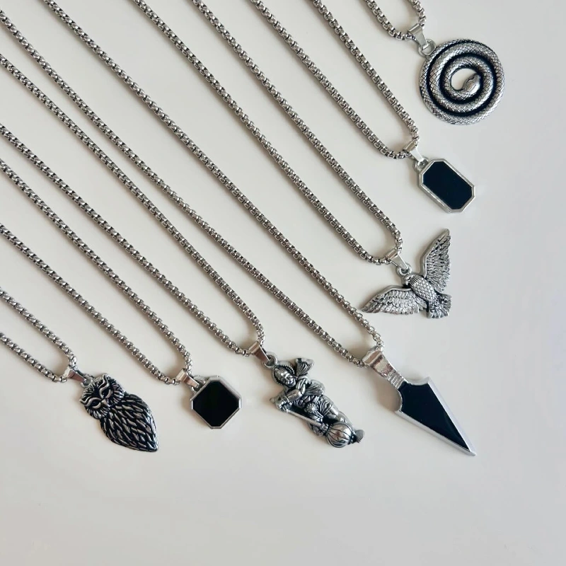 Silver Pendant Necklaces with Black Accents