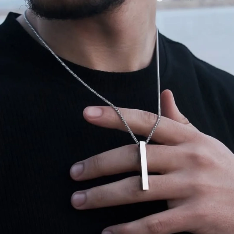 Silver Wheat Chain with Vertical Bar Pendant