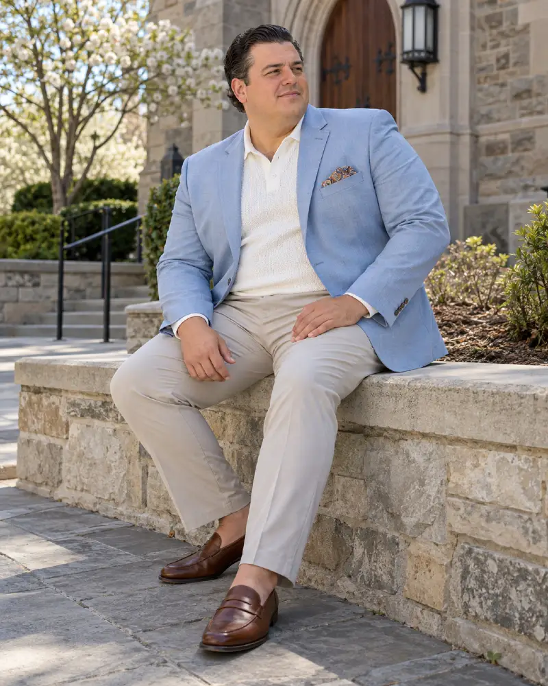 Sky Blue Blazer And Textured Knit Polo