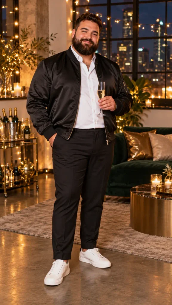 Sleek Black Bomber and Crisp White Shirt