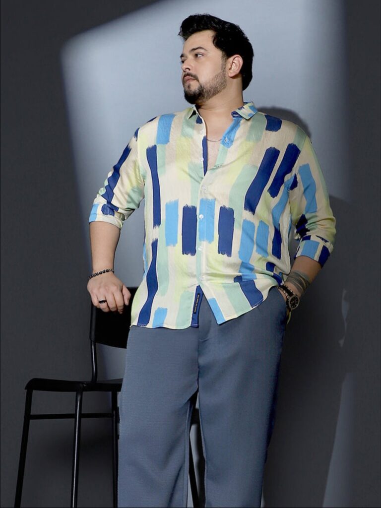 Abstract Print Shirt and Slate Trousers