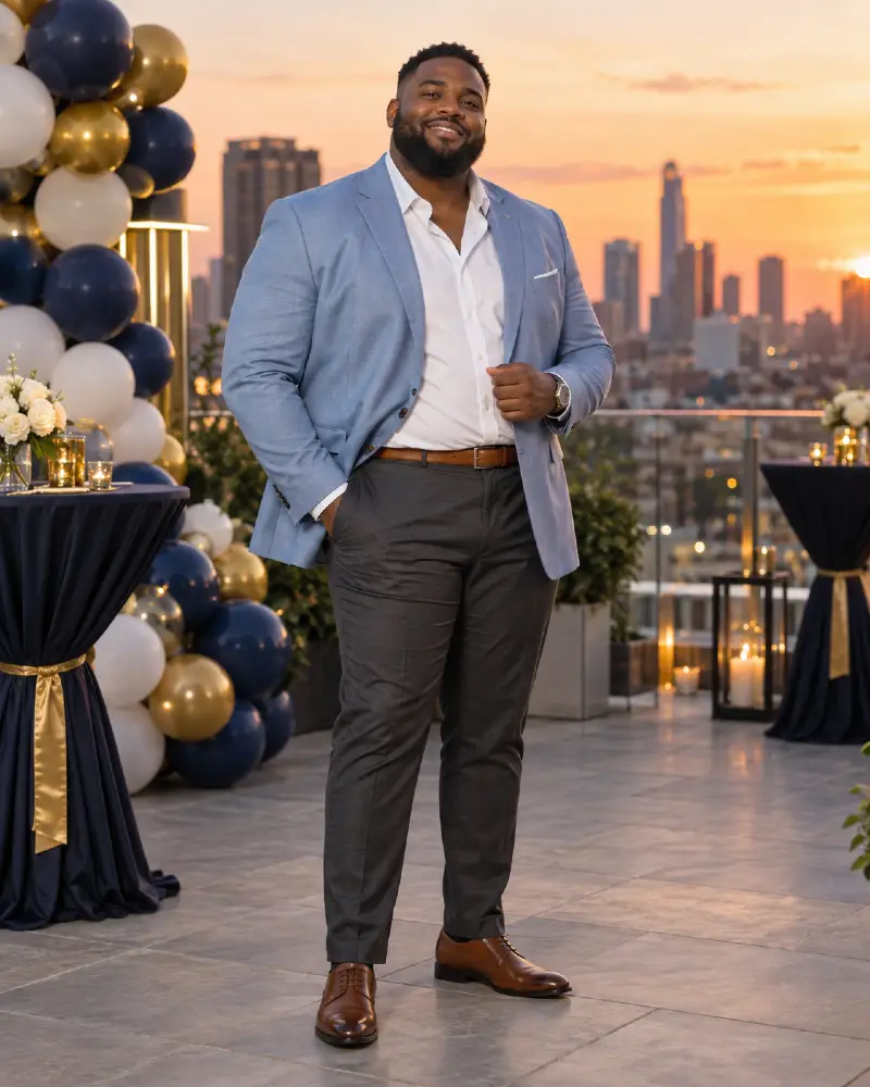Soft Blue Suiting and Charcoal Trousers for Skyline Receptions