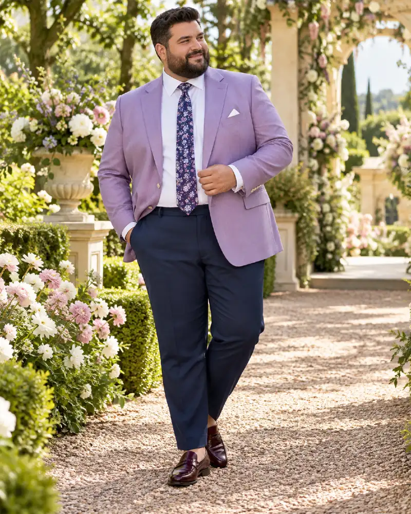 Soft Lavender Blazer and Dark Slacks