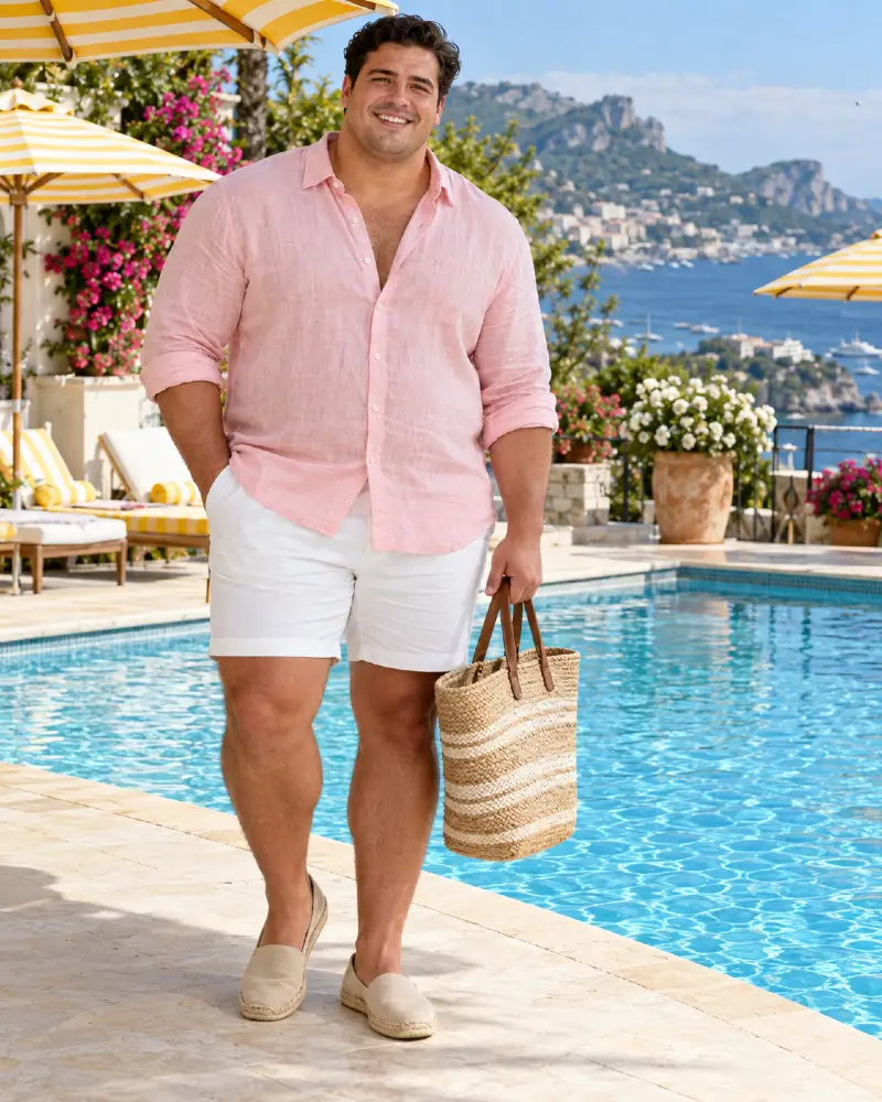 Soft Pink Linen With Bright White Shorts