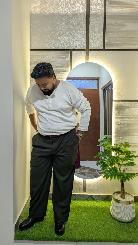 Soft Woven Henley and Structured Trousers