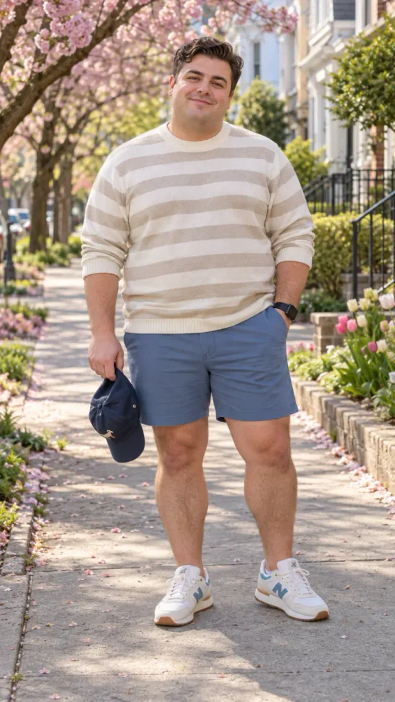Striped Knit Sweater and Slate Blue Shorts