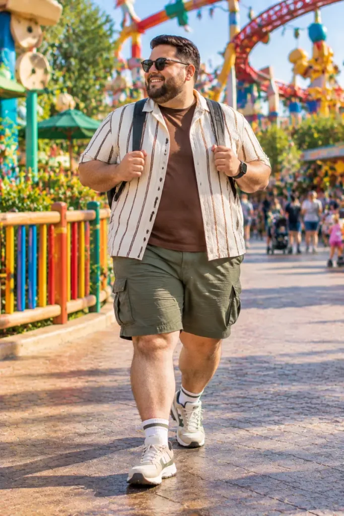 Striped Layered Shirt and Olive Cargo Shorts