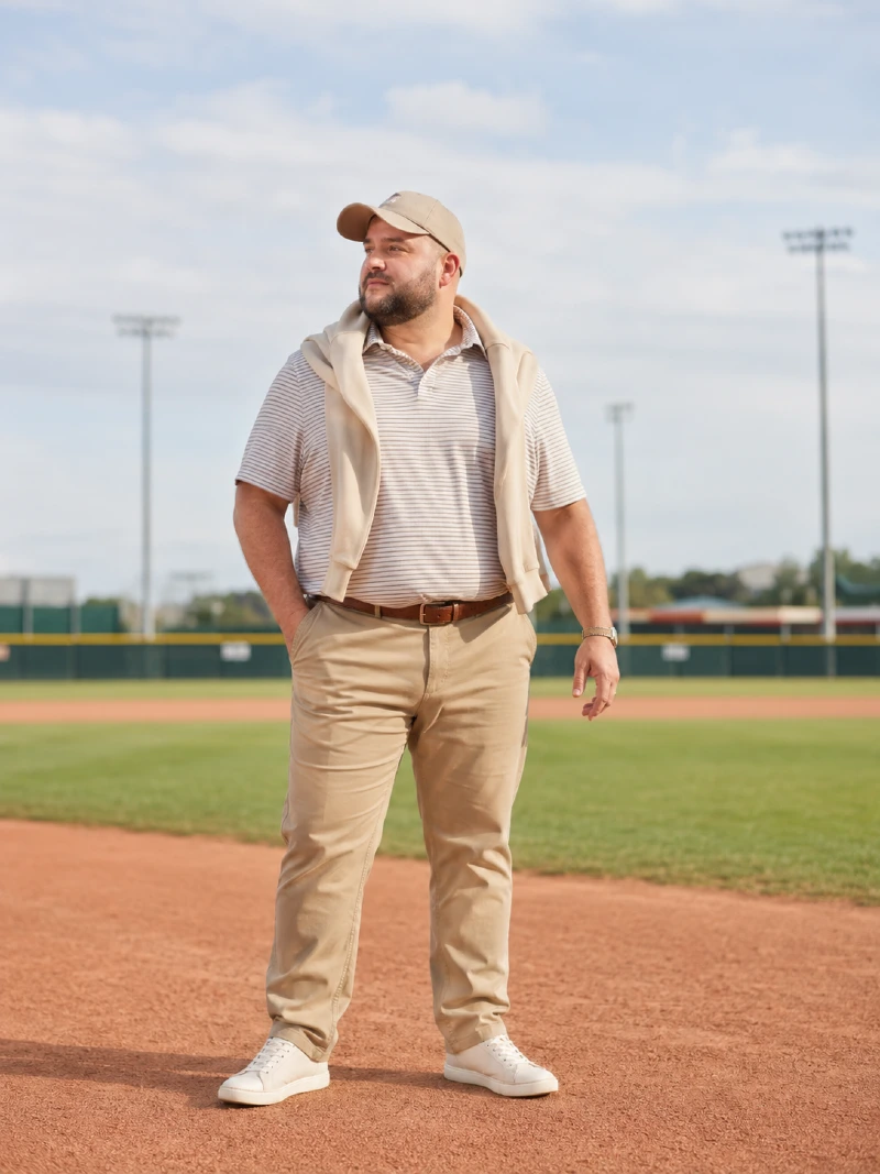 Striped Polo Shirt and Khaki Pants