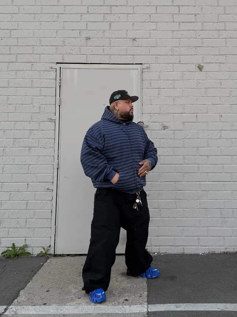 Striped Zip-Up Hoodie and Loose-Fit Cargo Pants