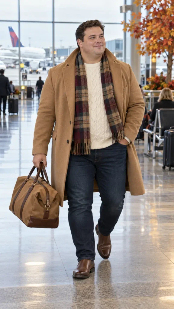 Structured Camel Layering with Chunky Knit Textures
