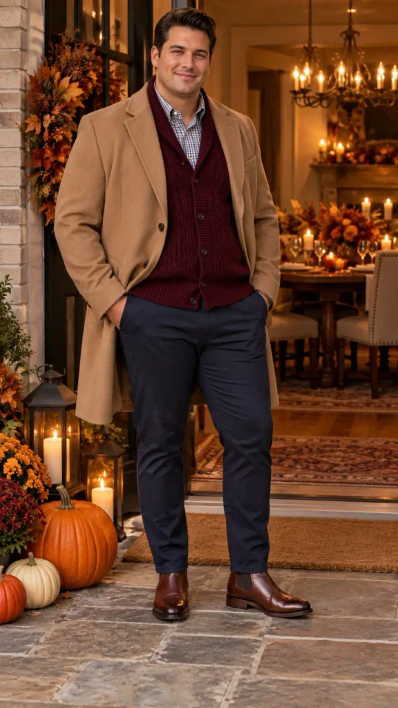 Structured Camel and Ribbed Burgundy for Evening Gatherings