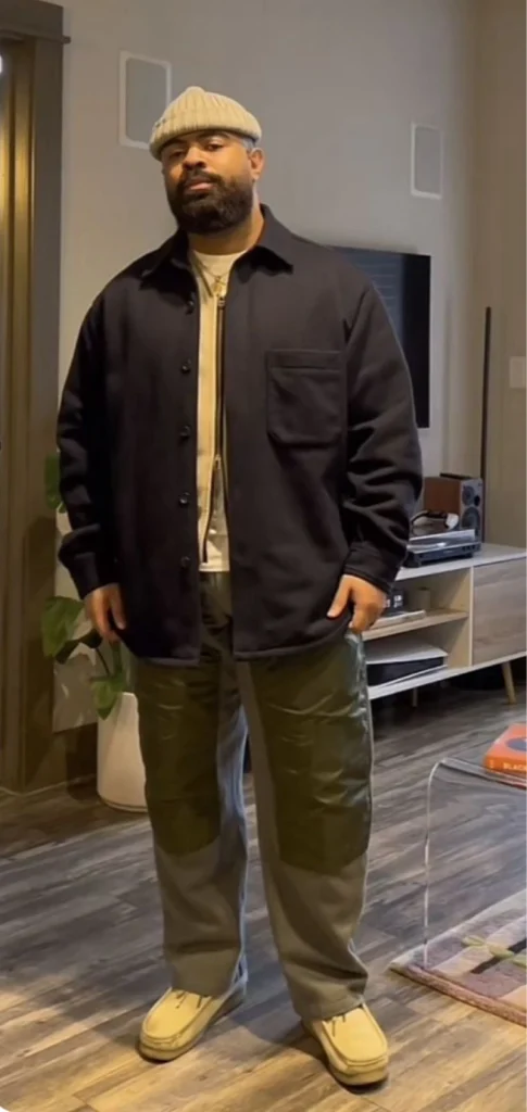 Structured Dark Overshirt and Olive Utility Pants