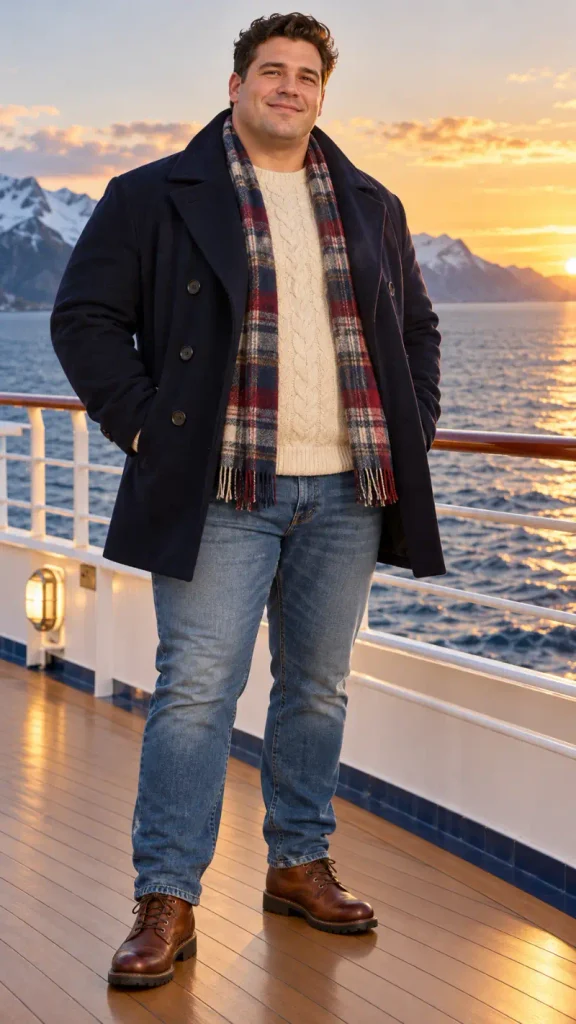 Structured Navy Peacoat and Chunky Knit Layers